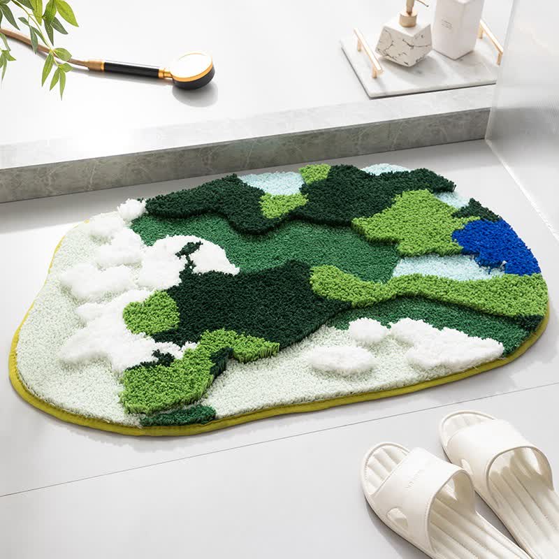 Artistic Abstract Decorative Bath Rug - Green & White - 23"W x 35"L - image 1