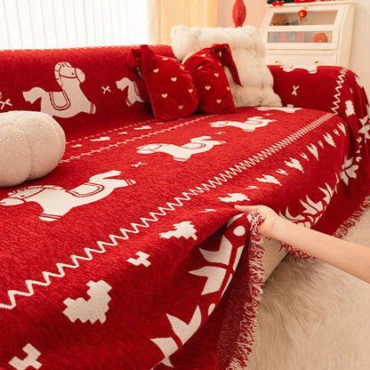 New Year Chenille Sofa Cover with Lucky Horse - image 5