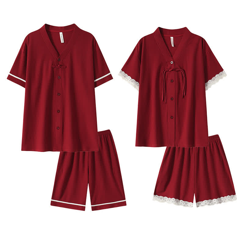 Short Sleeve Couple Cotton Pajama Set - image 1