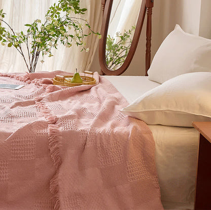 Solid Waffle Weave Cotton Tassel Quilt - image 7