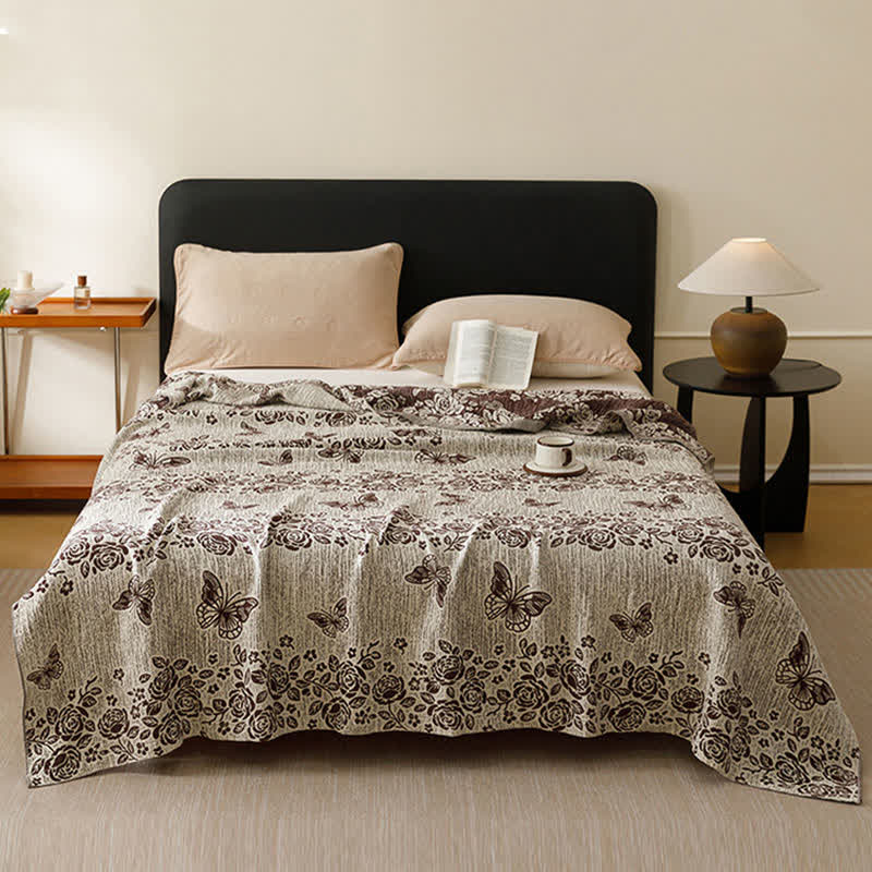 Cottage Floral Butterfly Pure Cotton Quilt - Brown - Queen - image 2