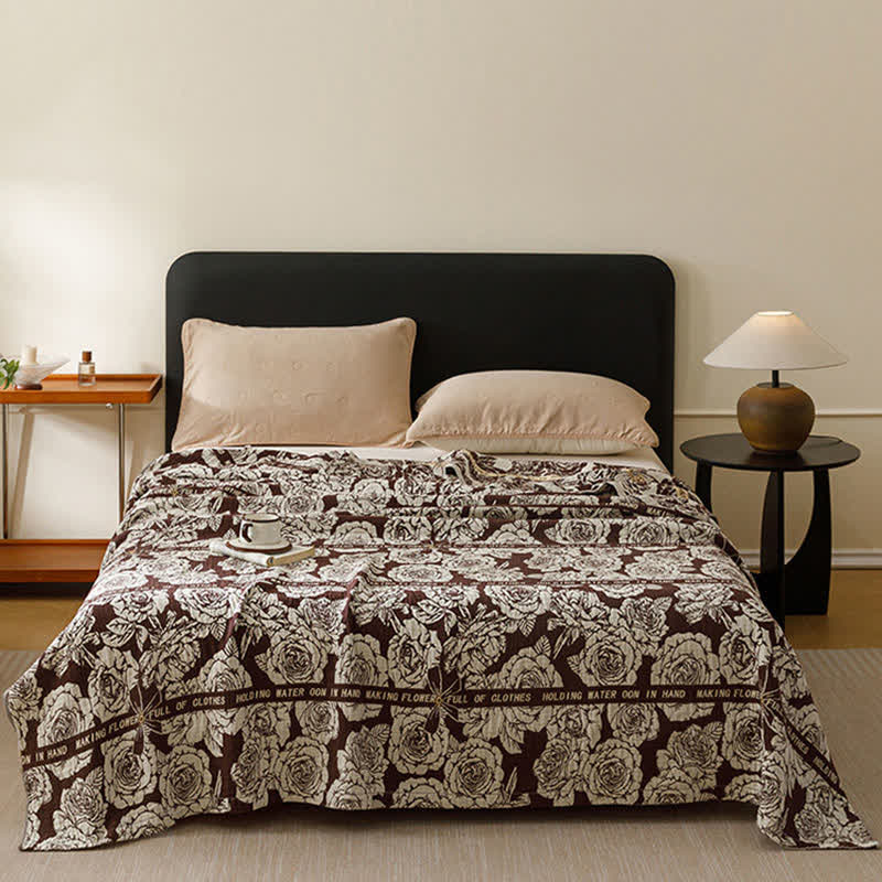 Country Blooming Rose Pure Cotton Quilt - Brown - Queen - image 8