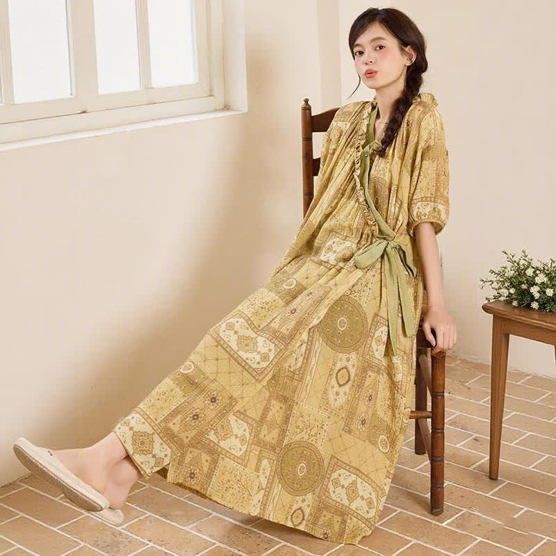 Ethnic Style Ruffled Collar Side-Tie Nightgown - image 9