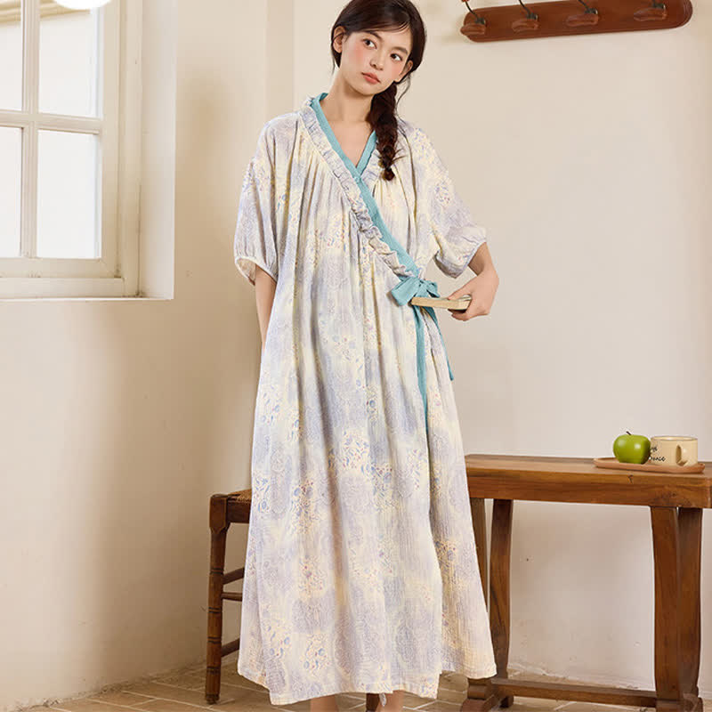 Artistic Vintage Ruffled Collar Side-Tie Nightgown - image 4