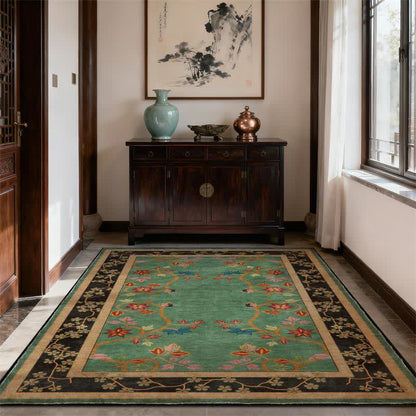 Retro Botanical Motif Washable & Foldable Carpet - 95" x 119" - image 0