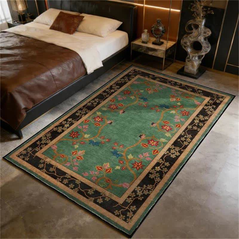 Retro Botanical Motif Washable & Foldable Carpet - image 1