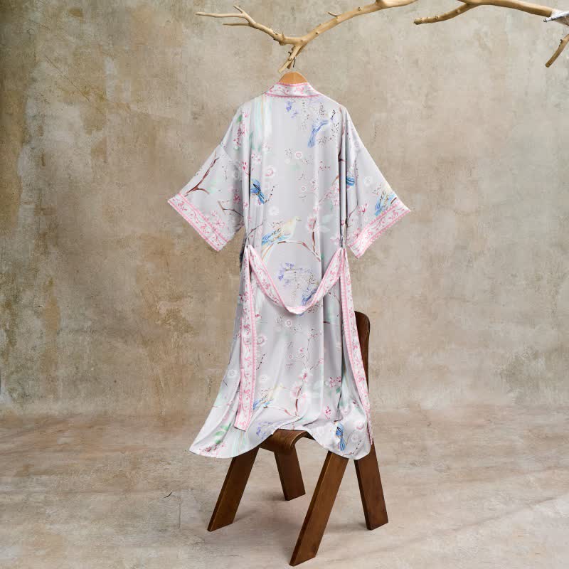 Peach Blossom & Bird Kimono Style Bathrobe - image 2