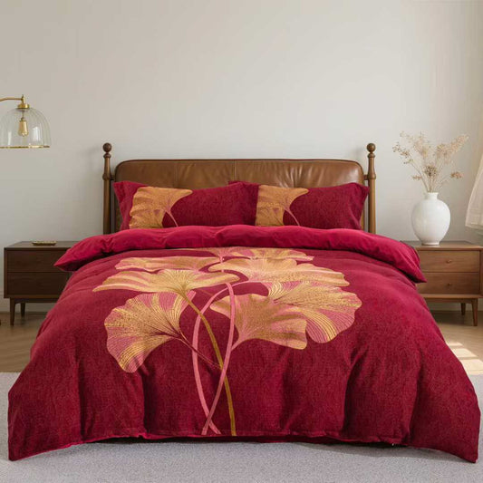 Red & Gold Ginkgo Leaf Cotton Bedding Set(4PCS) - King - image 0
