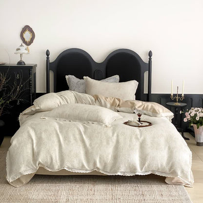 Vintage Subtle Rose Cotton Gauze Bedding Set(4PCS) - Beige - King - image 7