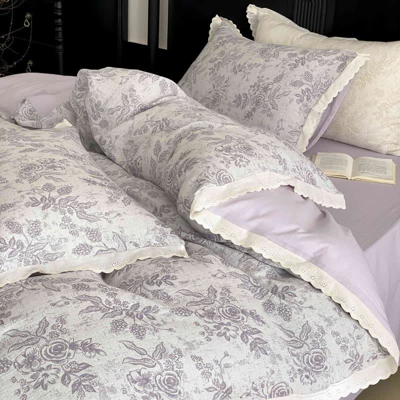Vintage Subtle Rose Cotton Gauze Bedding Set(4PCS) - image 13