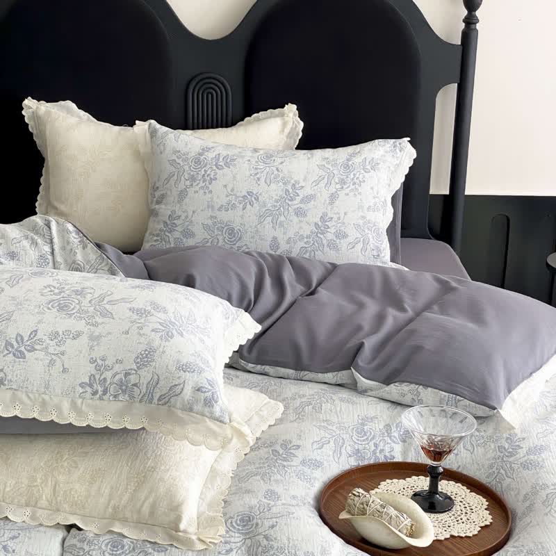 Vintage Subtle Rose Cotton Gauze Bedding Set(4PCS) - image 4