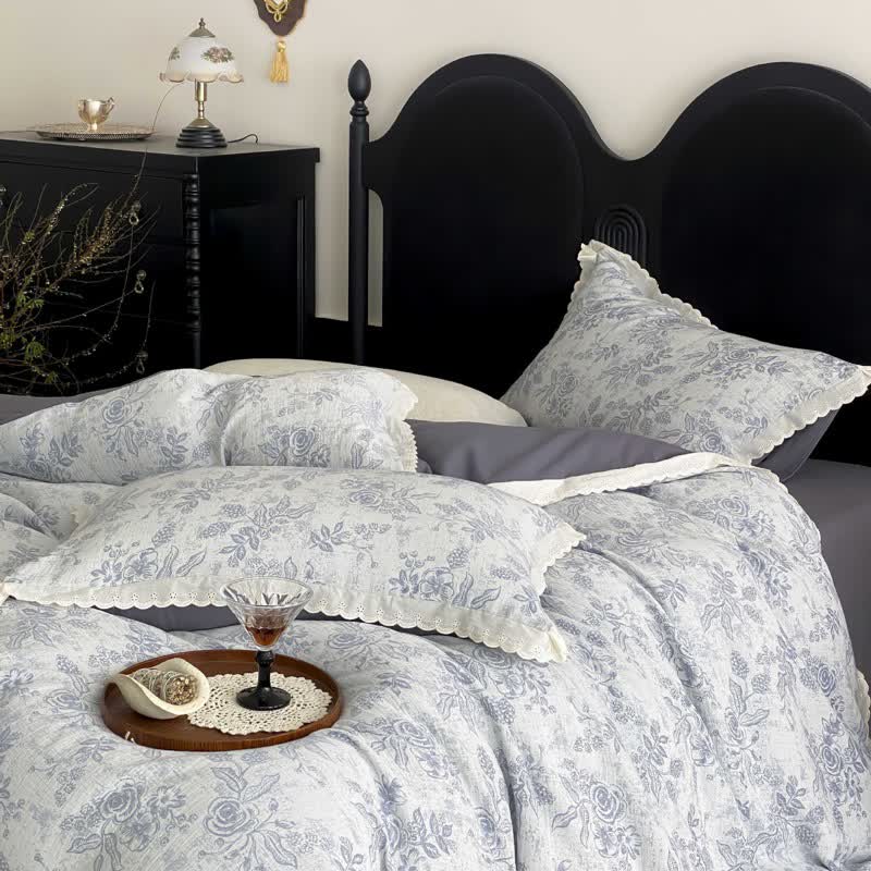 Vintage Subtle Rose Cotton Gauze Bedding Set(4PCS) - image 2