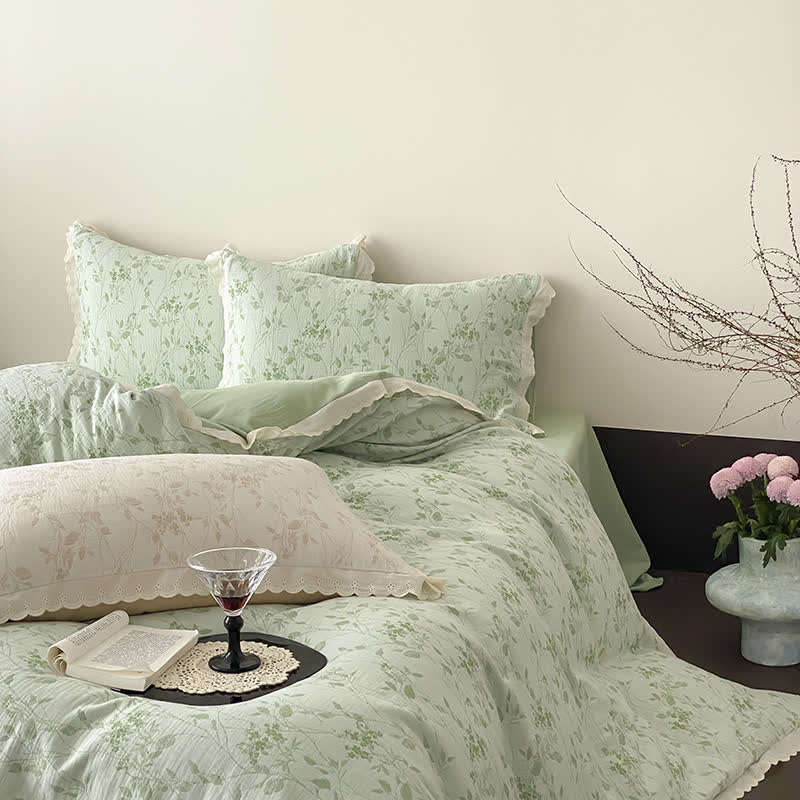 Vintage Subtle Leaf Cotton Gauze Bedding Set(4PCS) - image 3
