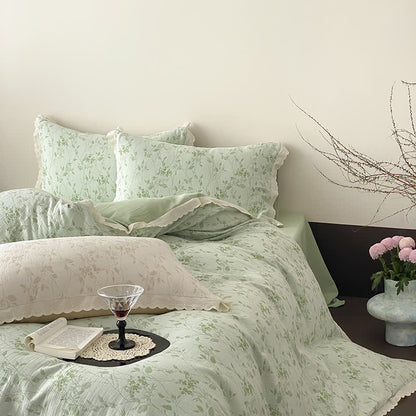Vintage Subtle Leaf Cotton Gauze Bedding Set(4PCS) - image 3
