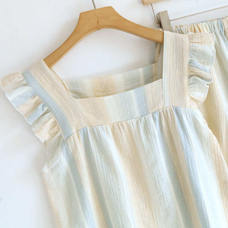 Cotton Gauze Striped Ruffle Trim Tank Loungewear - image 5