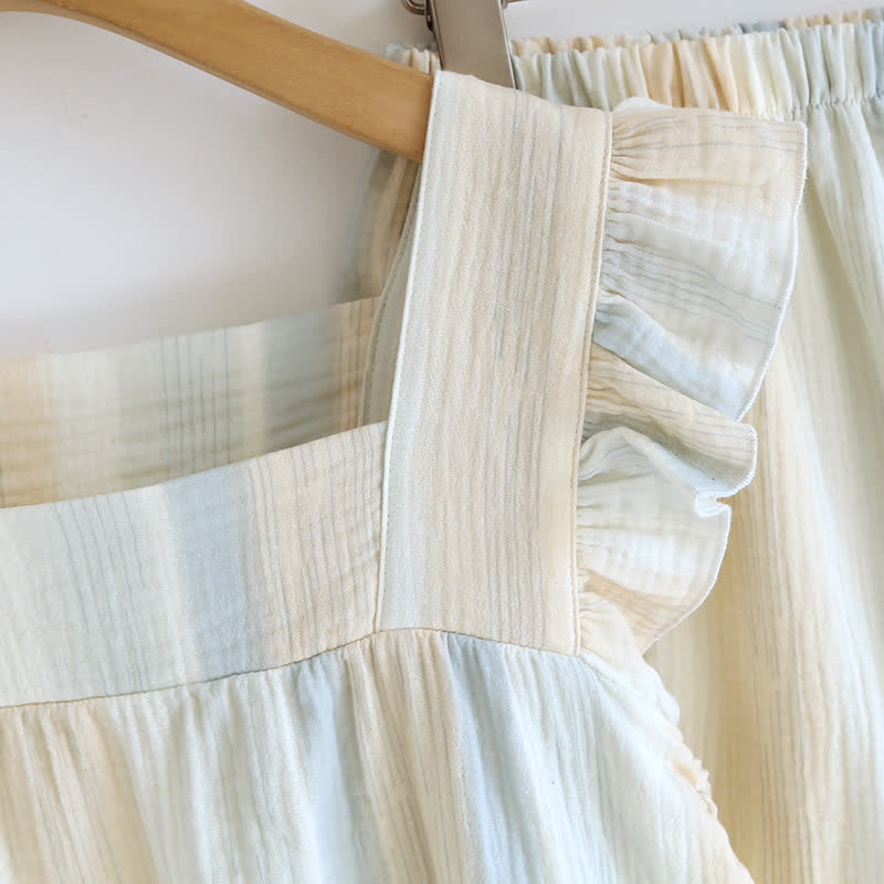Cotton Gauze Striped Ruffle Trim Tank Loungewear - image 7