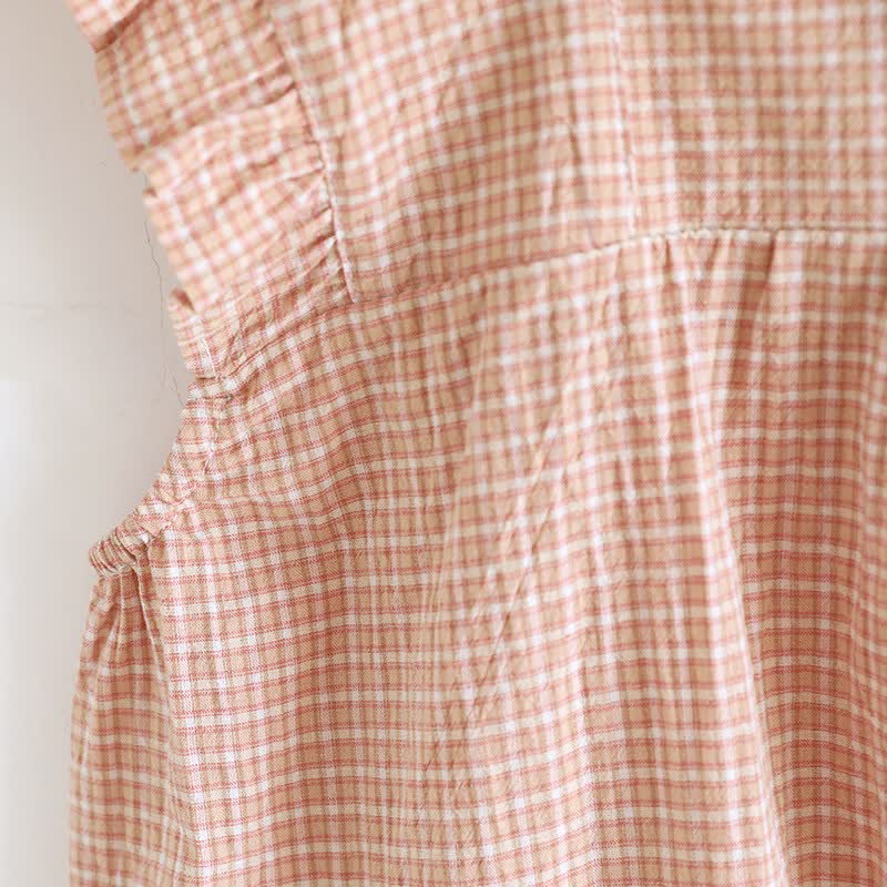 Cotton Gauze Plaid Flutter Sleeve Tank Pajamas - image 14