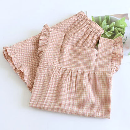 Cotton Gauze Plaid Flutter Sleeve Tank Pajamas - image 11