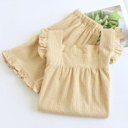Cotton Gauze Plaid Flutter Sleeve Tank Pajamas - image 6
