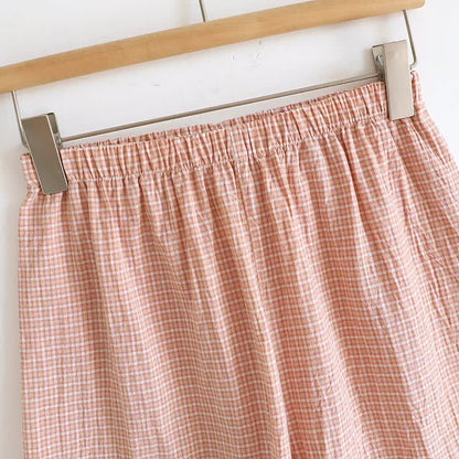 Cotton Gauze Plaid Flutter Sleeve Tank Pajamas - image 15