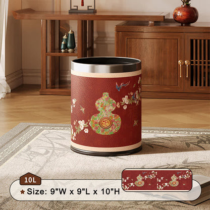 Traditional Oriental Floral Gourd Waste Bin - Red - 9"W x 9"L x 10"H - image 2