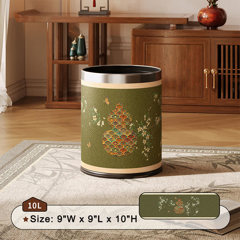 Traditional Oriental Floral Gourd Waste Bin - Green - 9"W x 9"L x 10"H - image 5
