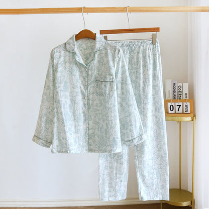 Jungle Mushroom & Bunny Cotton Gauze Pajamas - Green - XL - image 2