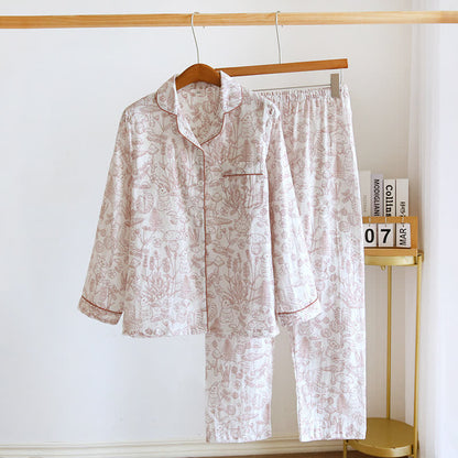 Jungle Mushroom & Bunny Cotton Gauze Pajamas - Pink - XL - image 3