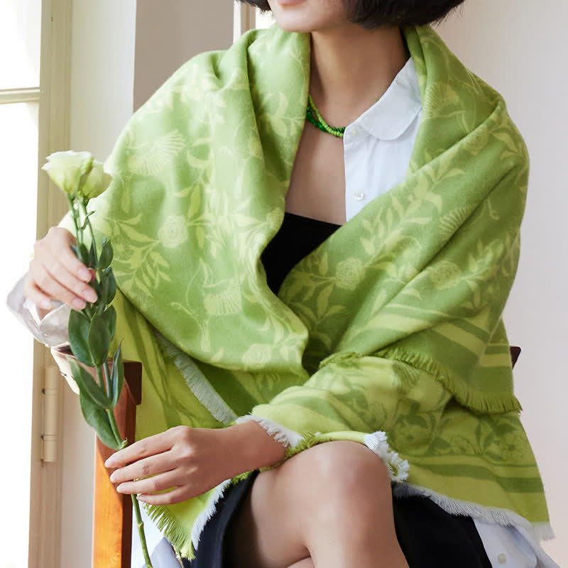Green Artistic Botanical Tassel Throw Blanket - image 7