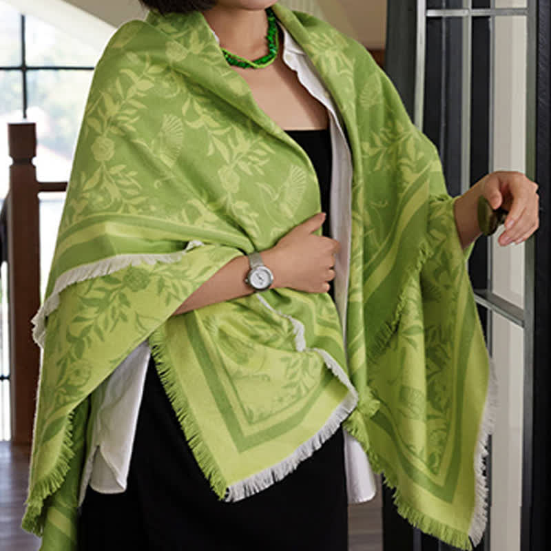 Green Artistic Botanical Tassel Throw Blanket - image 9