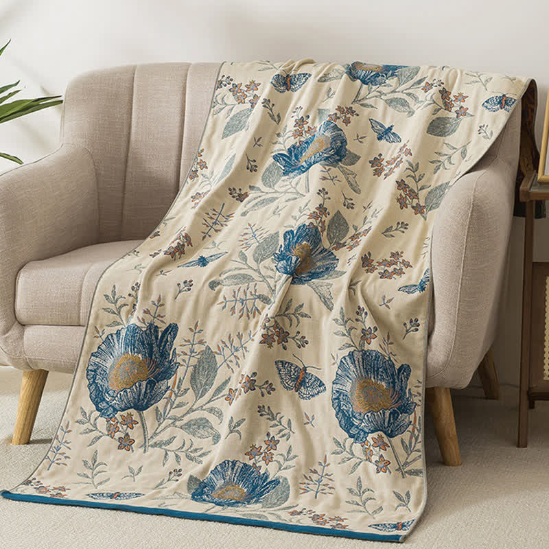 Floral & Butterfly Pure Cotton Gauze Bath Towel - image 1