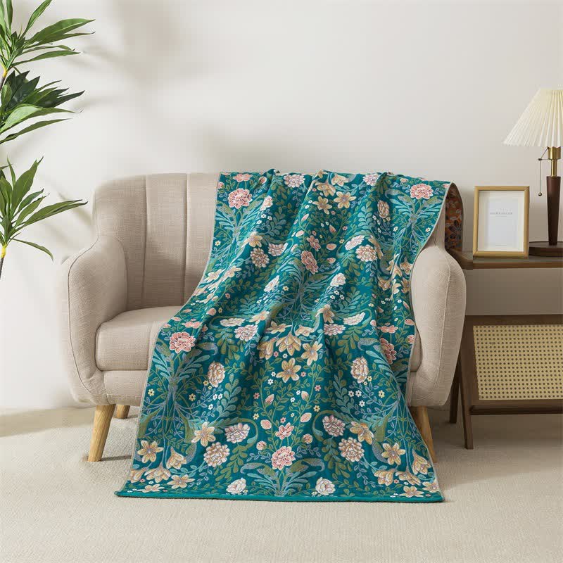 Botanical Floral & Leaf Cotton Gauze Bath Towel - 35"W x 71"L - image 0