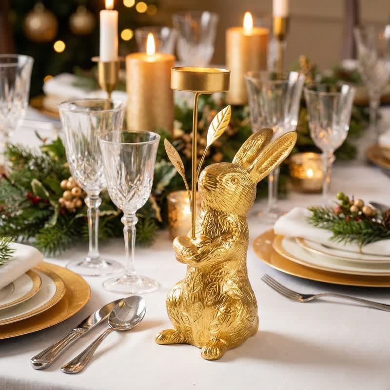 Easter Golden Bunny Candle Holder Decor - image 1