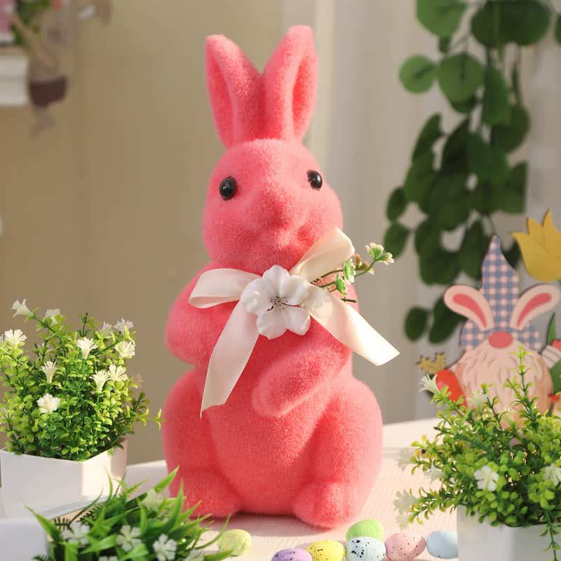 Easter Bunny Flocked Tabletop Decor - Pink - 2PCS - 5.90"W x 5.90"L x 14.17"H - image 7