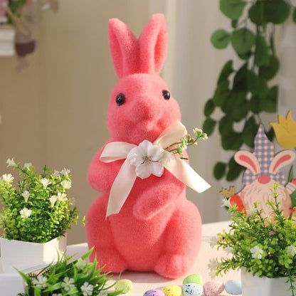 Easter Bunny Flocked Tabletop Decor - Pink - 2PCS - 5.90"W x 5.90"L x 14.17"H - image 7