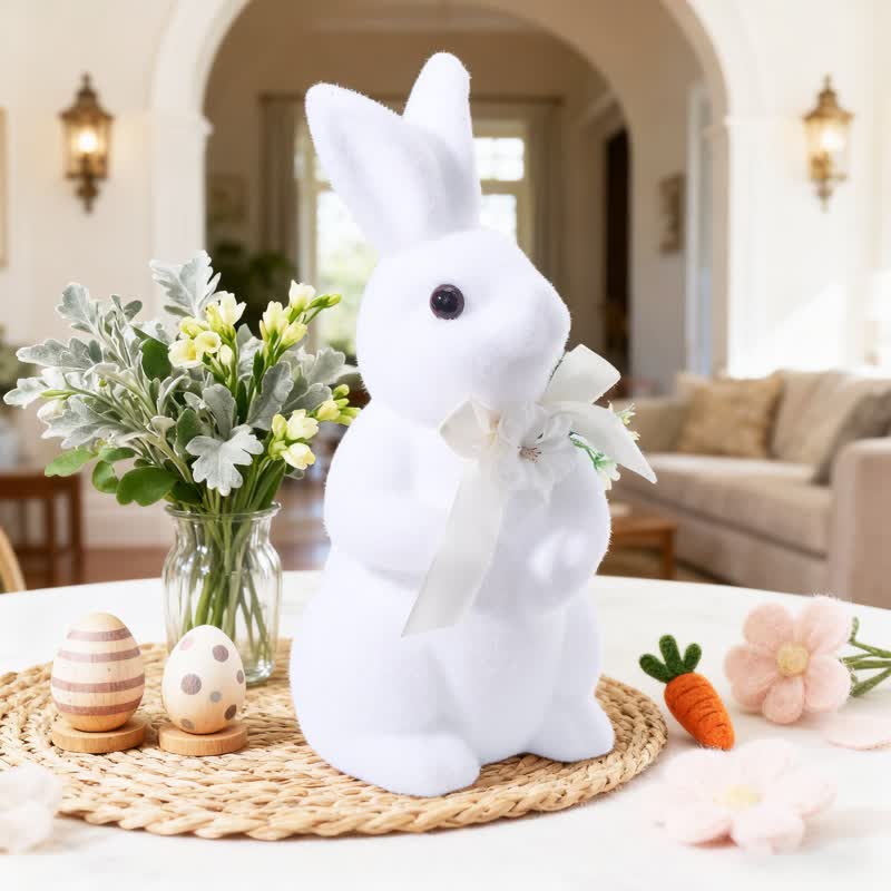 Easter Bunny Flocked Tabletop Decor - White - 2PCS - 5.90"W x 5.90"L x 14.17"H - image 2