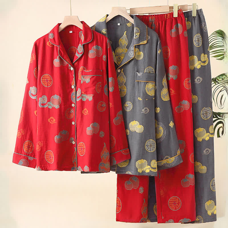 Auspicious Gourd Persimmon Cotton Loungewear Set - image 1