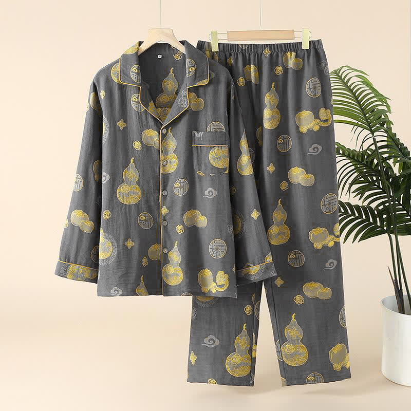 Auspicious Gourd Persimmon Cotton Loungewear Set - Men: Grey - XXL - image 2