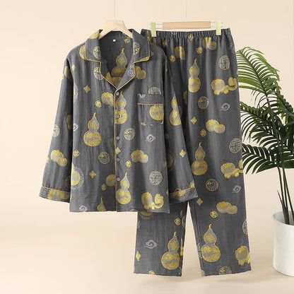 Auspicious Gourd Persimmon Cotton Loungewear Set - Men: Grey - XXL - image 2
