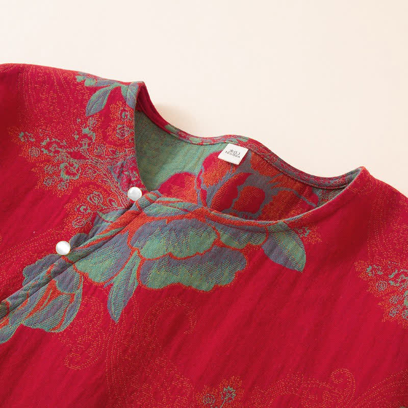 Vintage Oriental Peony Cotton Pajama Set - image 2