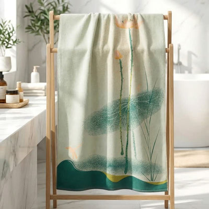 Traditional Lotus Floral Cotton Gauze Bath Towel - image 2