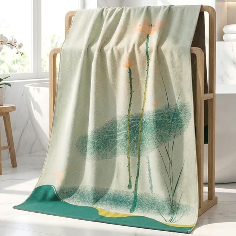 Traditional Lotus Floral Cotton Gauze Bath Towel - image 3