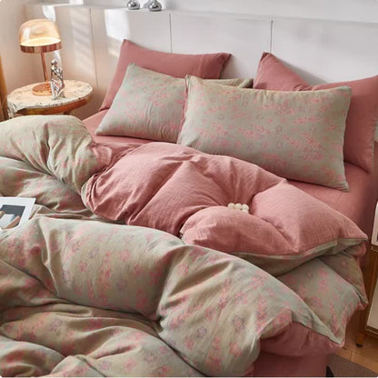 Lavender & Floral Cotton Double Gauze Bedding - Pink - Duvet Cover - King - image 4