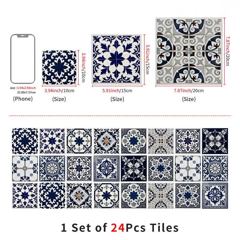 Retro Blue Peel and Stick Wall Sticker (24PCS) - image 10