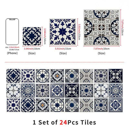 Retro Blue Peel and Stick Wall Sticker (24PCS) - image 10