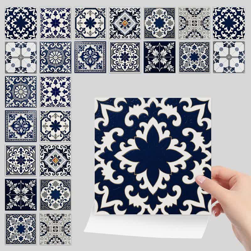 Retro Blue Peel and Stick Wall Sticker (24PCS) - image 7