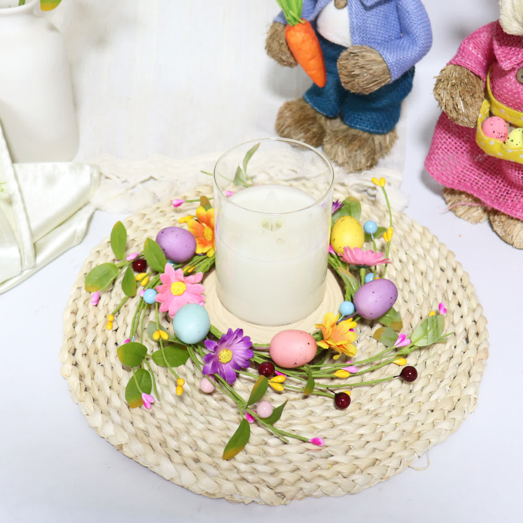 Easter Egg Faux Flower Wreath Candle Ring - image 1
