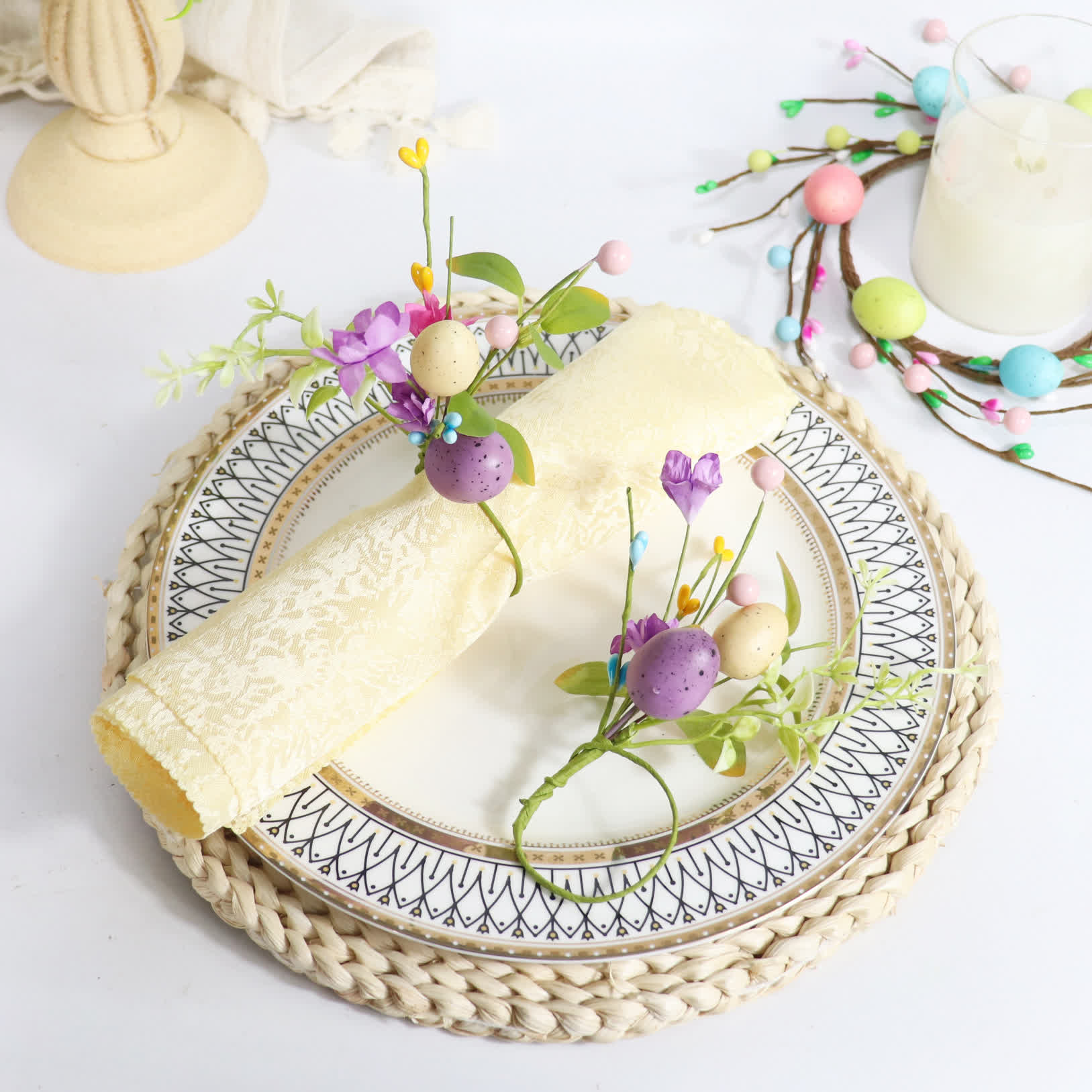 Easter Egg Faux Flower Napkin Rings Set - 20PCS - 6"H - image 0