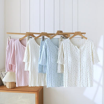 Pastoral Floral Cotton Jacquard Pajama Set - image 0