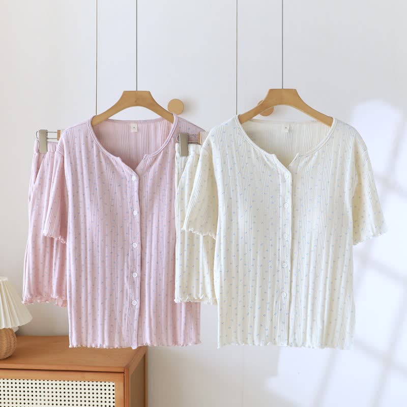 Pastoral Floral Cotton Jacquard Pajama Set - image 4